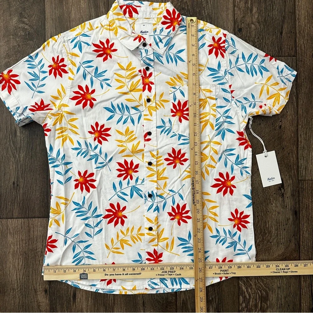 Katin Catton Rayon Blend Short Sleeves Shirt Men’s Size M Floral Multicolour